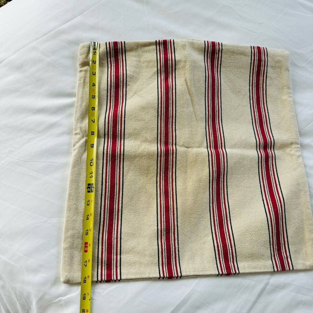 POTTERY BARN Red Black Tan Cream Bold Stripe Pattern Pillow Case Sham 20" Square - Picture 5 of 13